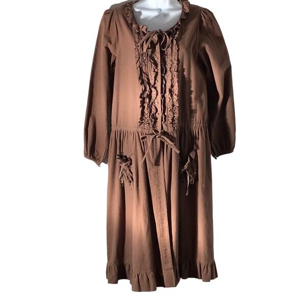 Pink House Malt Chocolate Cotton Flannel Dress. L - Picture 1 of 5